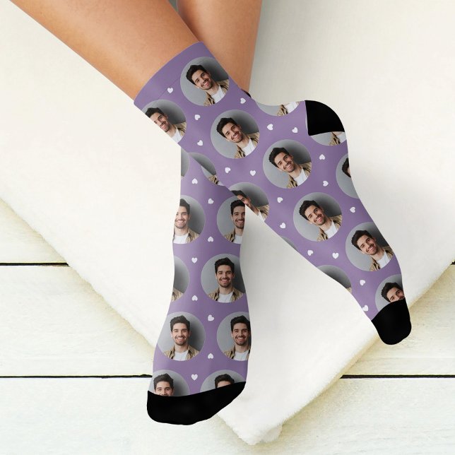 Cute Lavender Custom Boyfriend Photo Heart Socks (Creator Uploaded)