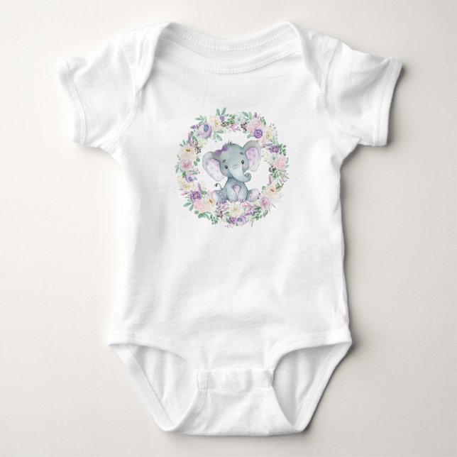 Cute Lavender Elephant Baby Jumpsuit Baby Bodysuit (Front)