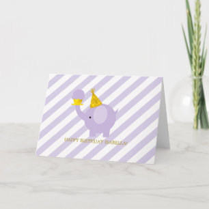 Cute Lavender Elephant Birthday Letterpress Thank You Card