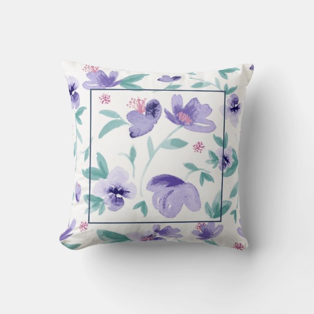 Cute lavender flowers pattern throw pillow (Front)