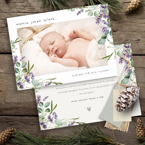 Cute Lavender Foliage Photo Birth Announcement