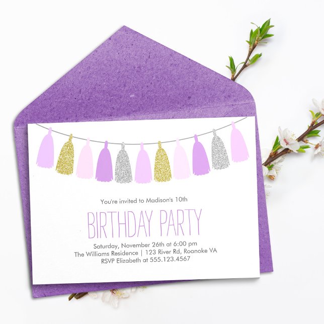 Cute Lavender Garland Girls Birthday Party Invitation (Creator Uploaded)