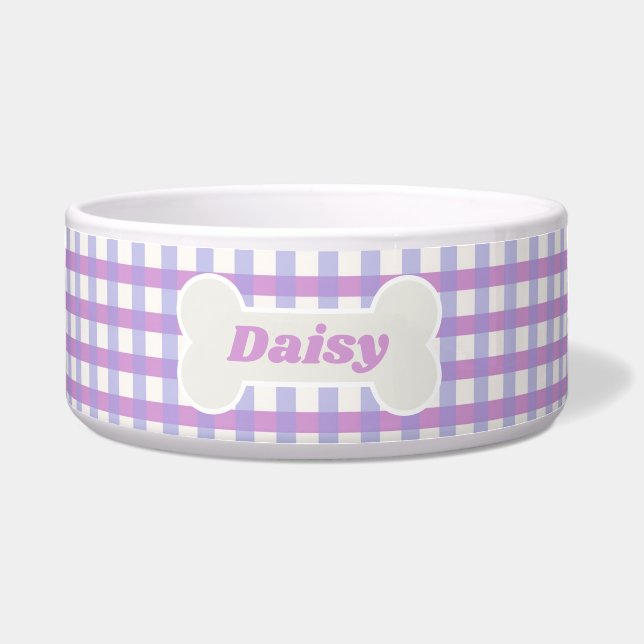 Cute Lavender Gingham Custom Bowl (Front)