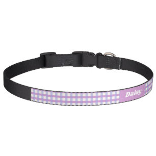 Cute Lavender Gingham Custom Pet Collar