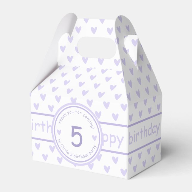 Cute Lavender Hearts - Personalized Kids Birthday Favor Boxes (Front Side)