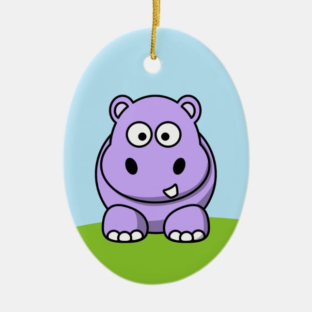 Cute Lavender Hippo Ceramic Ornament (Front)