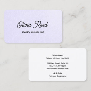 Cute Lavender Leather Script Business Card