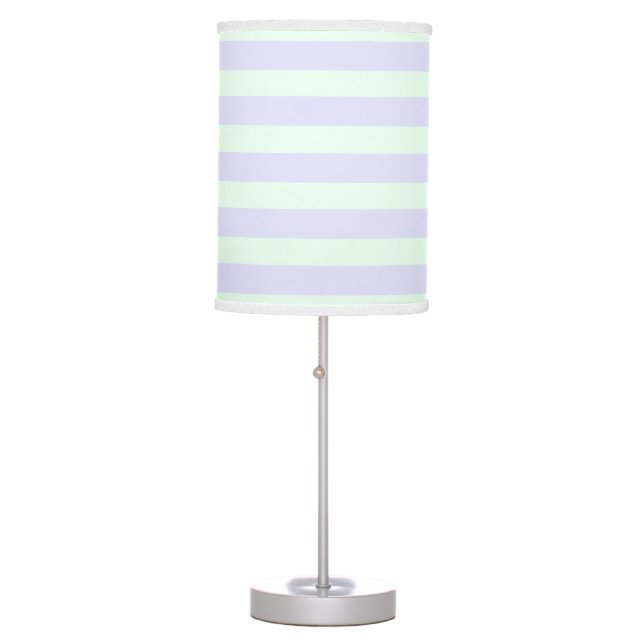 Cute Lavender & Mint Green Stripes Kids Table Lamp (Front)