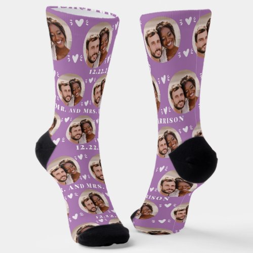 Cute Lavender Newlyweds Photo Wedding Socks