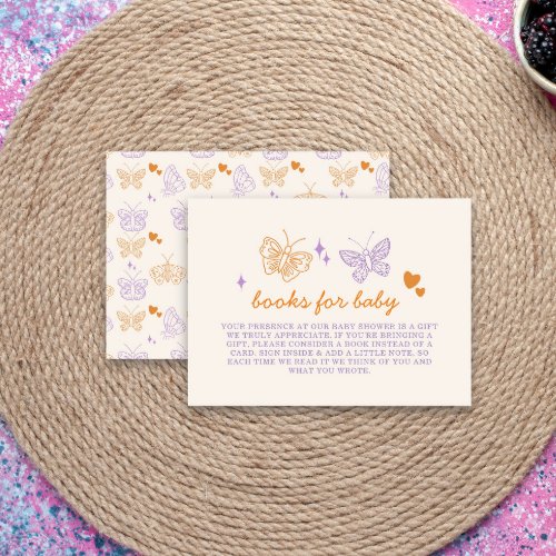 Cute Lavender  Orange Butterfly Baby Shower Enclosure Card
