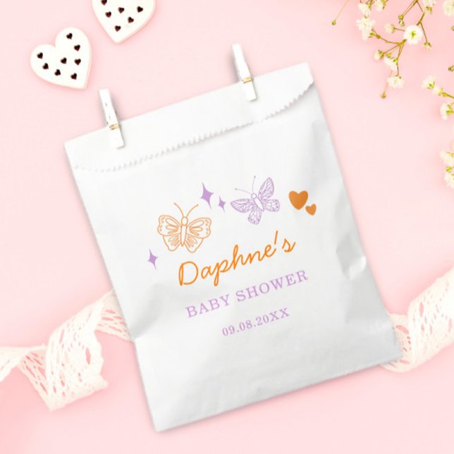 Cute Lavender & Orange Butterfly Baby Shower Favor Bag (Creator Uploaded)