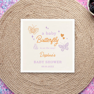 Cute Lavender & Orange Butterfly Baby Shower Napkins