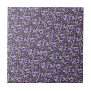 Cute lavender pattern watercolor flower dark grey ceramic tile