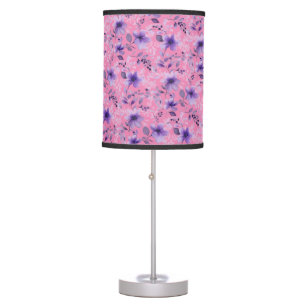 Cute lavender pattern watercolor flower pink table lamp