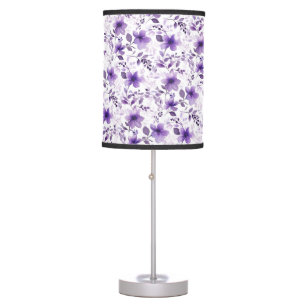 Cute lavender pattern watercolor flower white table lamp
