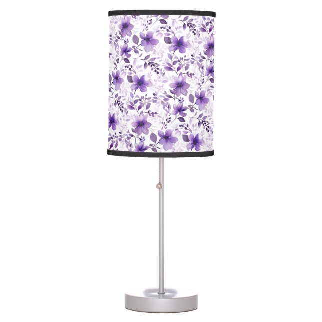 Cute lavender pattern watercolor flower white table lamp (Front)