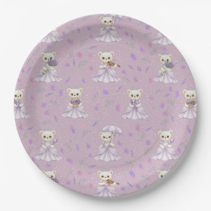 Cute Lavender Princess Bear Pattern Paper Plates