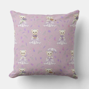 Cute Lavender Princess Bear Pattern Throw Pillow