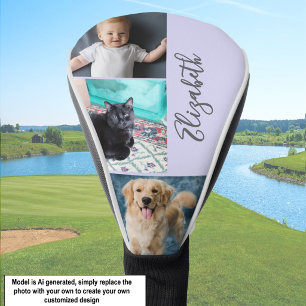 Cute Lavender Purple Custom Photos and Name Womens Golf Head Cover