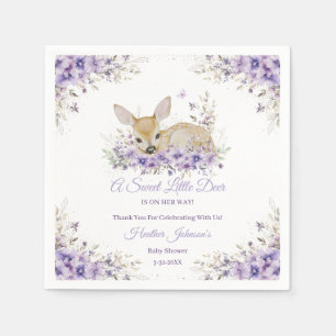 Cute Lavender Purple Floral Deer Baby Shower Napkins