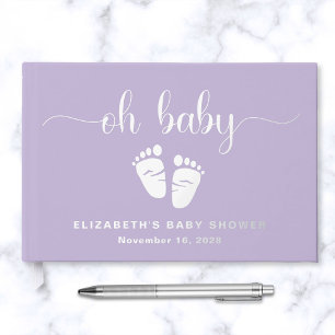 Cute Lavender Purple Silver Foil Baby Girl Shower Foil Guest Book
