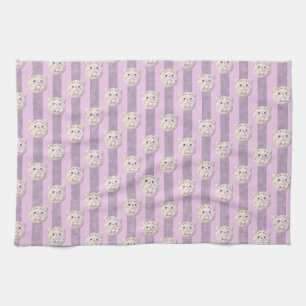 Cute Lavender Purple Teddy Bear and Stripe Kitchen Towel