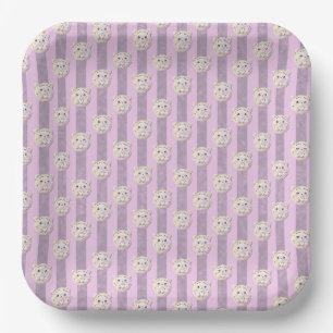 Cute Lavender Purple Teddy Bear and Stripe Paper Plates