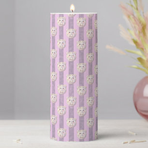 Cute Lavender Purple Teddy Bear and Stripe Pillar Candle