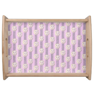 Cute Lavender Purple Teddy Bear and Stripe Serving Tray