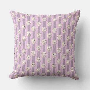 Cute Lavender Purple Teddy Bear and Stripe Throw Pillow