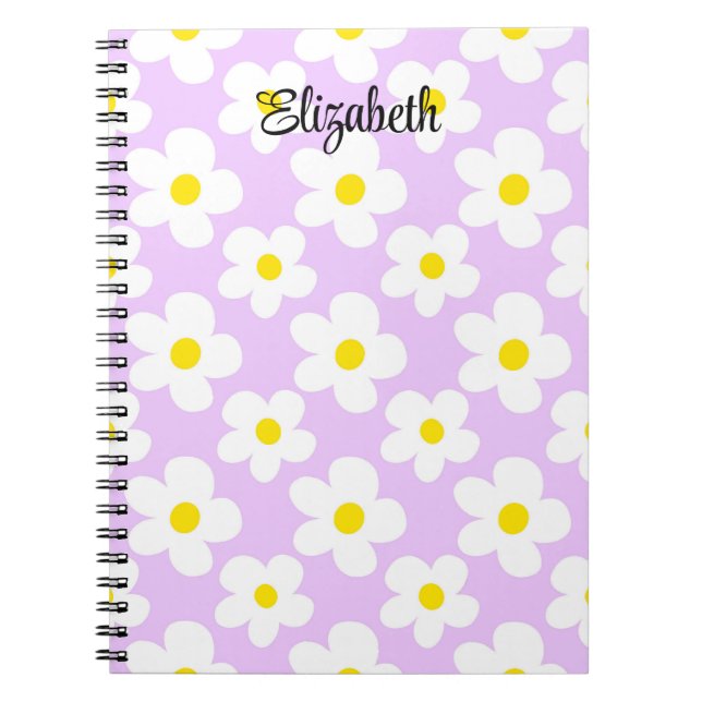 Cute lavender retro daisies girly journaling notebook (Front)