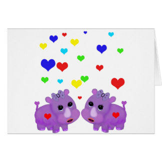 Cute Lavender Rhino Rainbow Heart Rhinoceros GLBT Cards