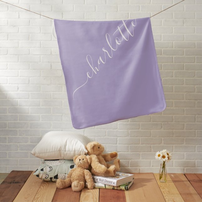 Cute Lavender Script Minimalist Personalized Name Baby Blanket (In Situ)
