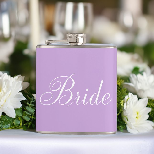 Cute Lavender Script Typography "Bride" Flask (Creator Uploaded)