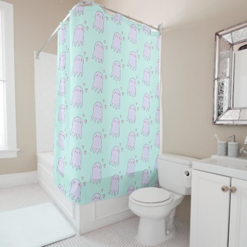Cute Lavender Squid Pattern Aqua Green Kids  Shower Curtain