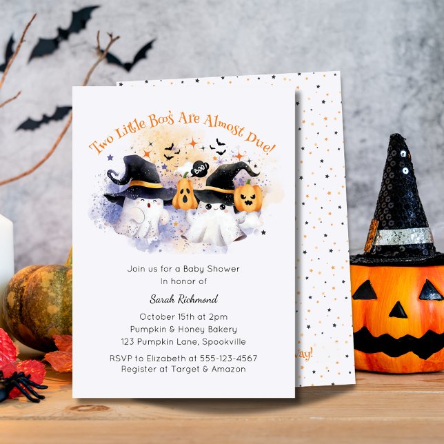Cute  lavender Watercolor Twins Ghost Baby Shower Invitation (Creator Uploaded)