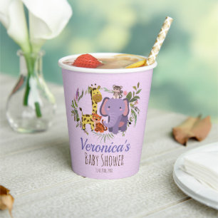 Cute LavenderJungle Safari Watercolor Baby Shower Paper Cups