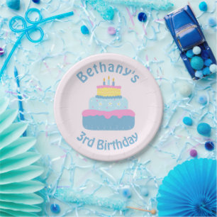 Cute Layered 3 Candles Birthday Cake Custom Paper Plates
