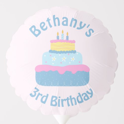 Cute Layered 3 Candles Kids Birthday Cake Custom Balloon