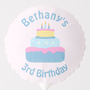 Cute Layered 3 Candles Kids Birthday Cake Custom Balloon
