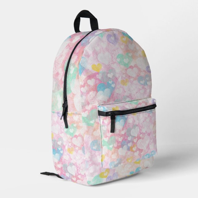 Cute Layered Hearts Pastel Colors Printed Backpack (Back Corner Left)