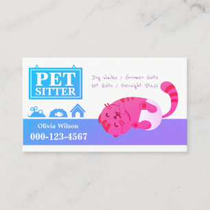 Cute Lazy Baby Cat Pet Sitting Service #2 Business Card