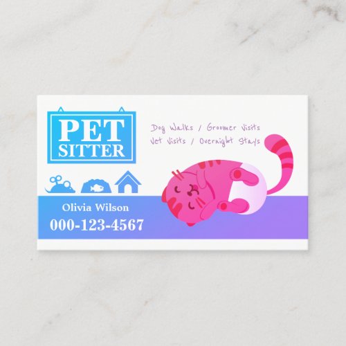 Cute Lazy Baby Cat Pet Sitting Service 2 Business Card