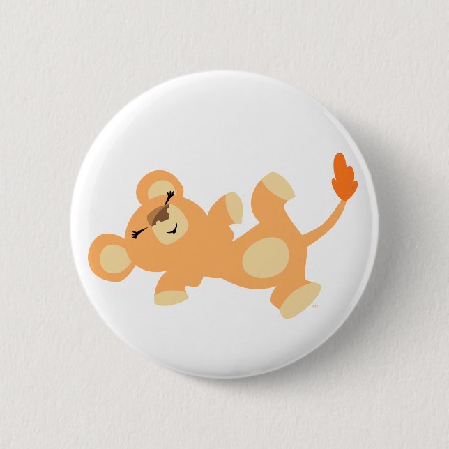 Cute Lazy Cartoon Lioness Button (Front)