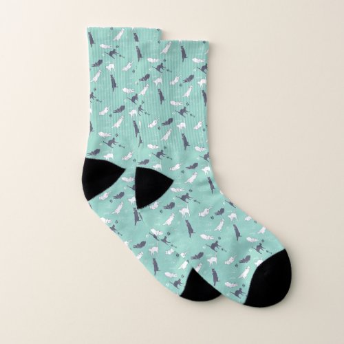 Cute Lazy Cats Mint Pattern  Socks