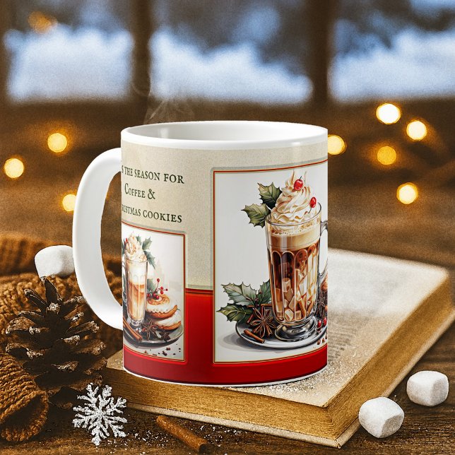 Cute Lazy Christmas Watercolor  Coffee Mug (Christmas mug featuring watercolor paintings of sweet coffee and cookies.)