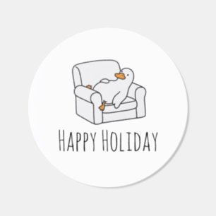 Cute Lazy Duck on Armchair Funny Minimalist Illust Classic Round Sticker