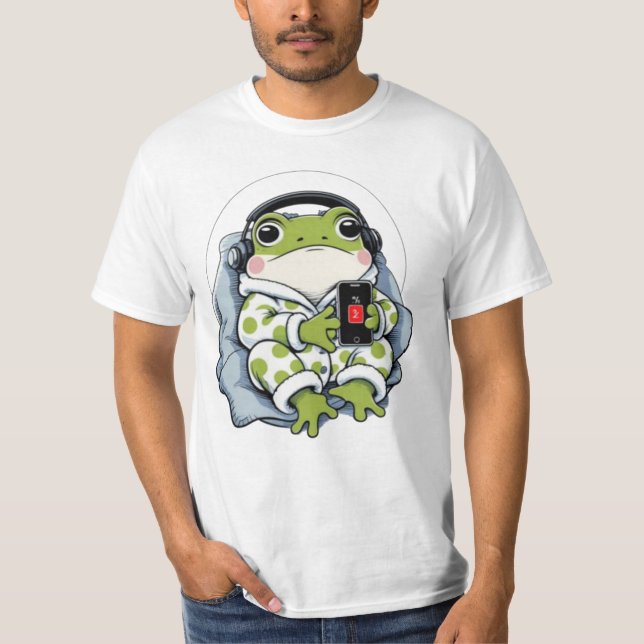 Cute Lazy Frog – Cozy Pajama Humour T-Shirt (Front)