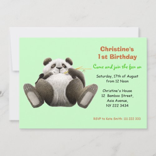 Cute Lazy Panda Birthday Party Invitation