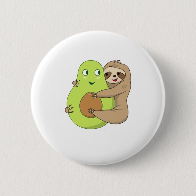 Cute Lazy Sloth Animal Avocado Lover Gift Hugging Button (Front)